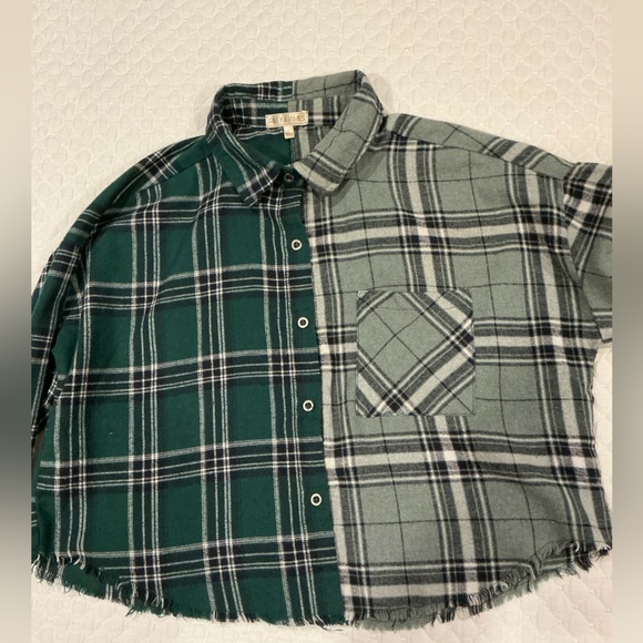 Riley & James Two Tone Green Plaid Button Front Cropped Shirt L - Picture 10 of 13